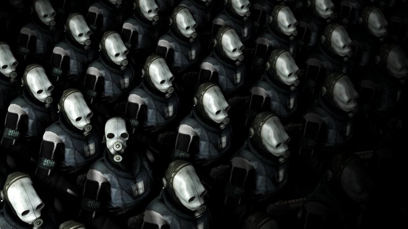 Soldiers in Gas Masks — Black, Dark, Ominous