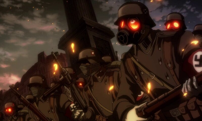 Soldiers in Gas Masks — Brown, Dramatic, Night