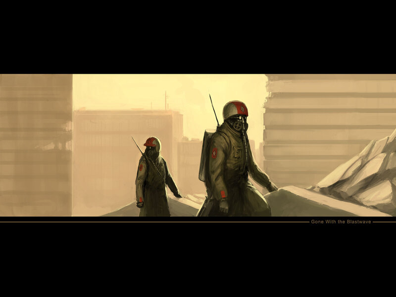 Soldiers in Gas Masks — Brown, Dramatic
