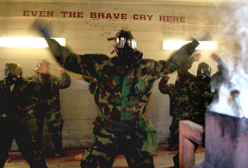Soldiers in gas masks during training