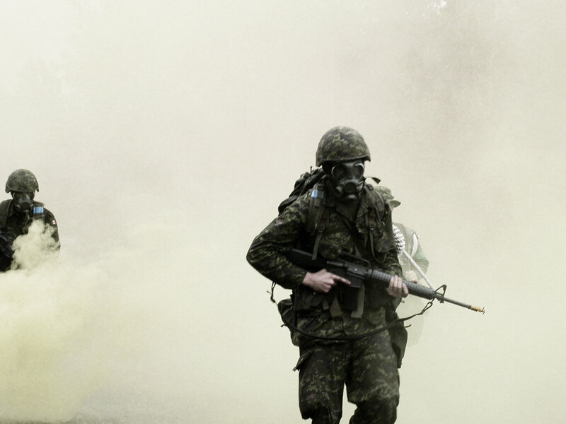 Soldiers in gas masks during training