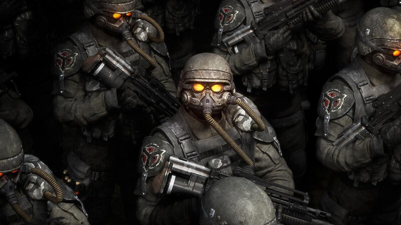Soldiers in Gas Masks — Gray, Dramatic, Night