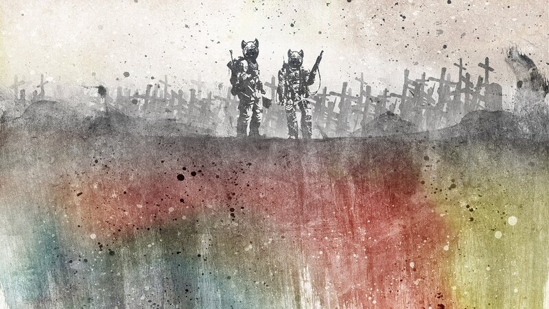 Soldiers in Gas Masks — Gray, Dramatic, Somber