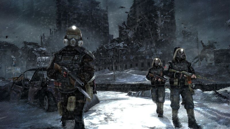 Soldiers in Gas Masks — Gray, Dramatic, Winter, Digital Art