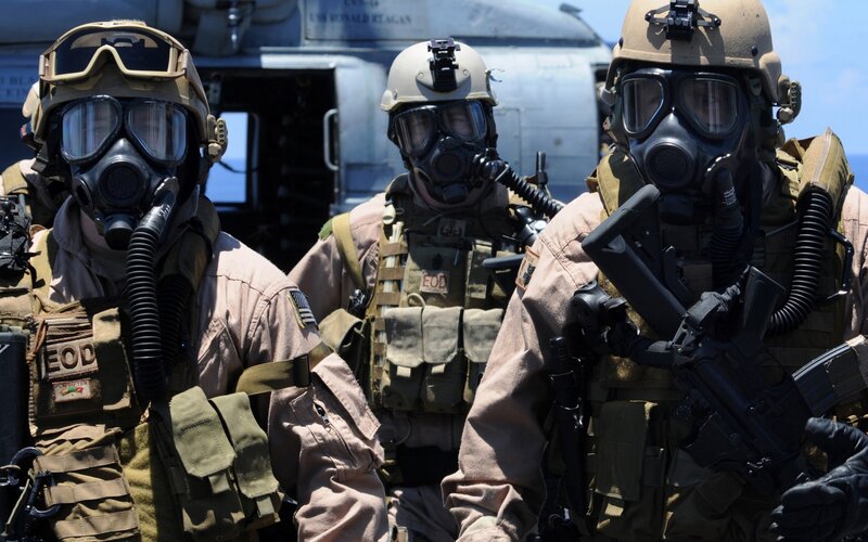 Soldiers in Gas Masks — Tan