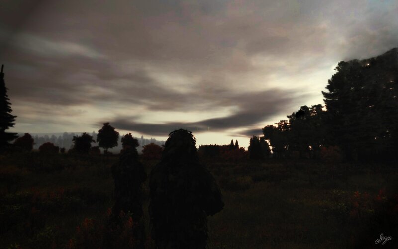 soldiers in ghillie suits at dusk