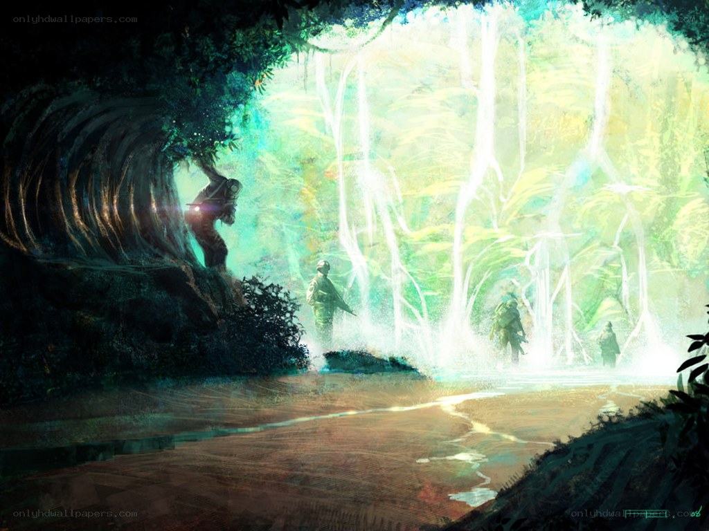 soldiers in glowing forest
