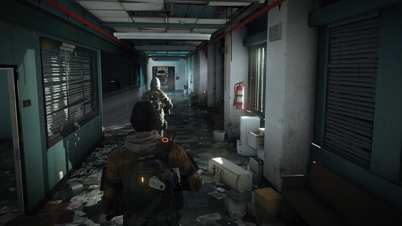 Soldiers in Hallway — Gray, Tense, Desolate