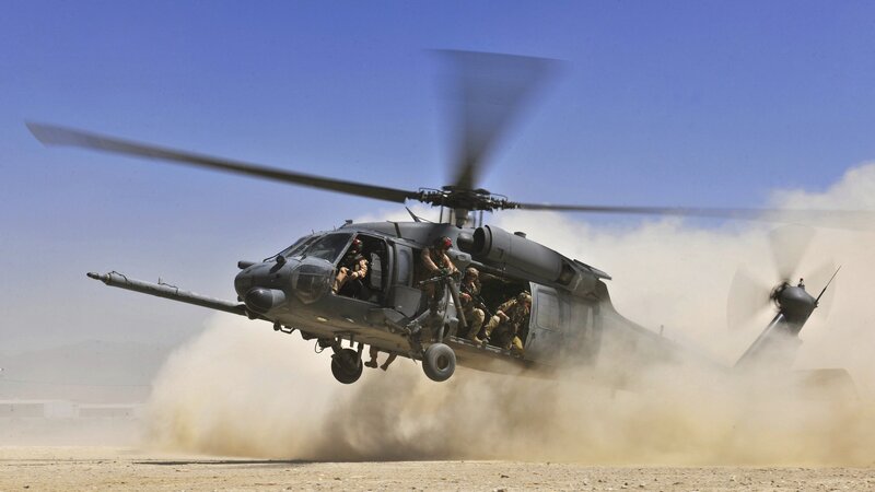 Soldiers in Helicopter — Gray, Dramatic, Afternoon