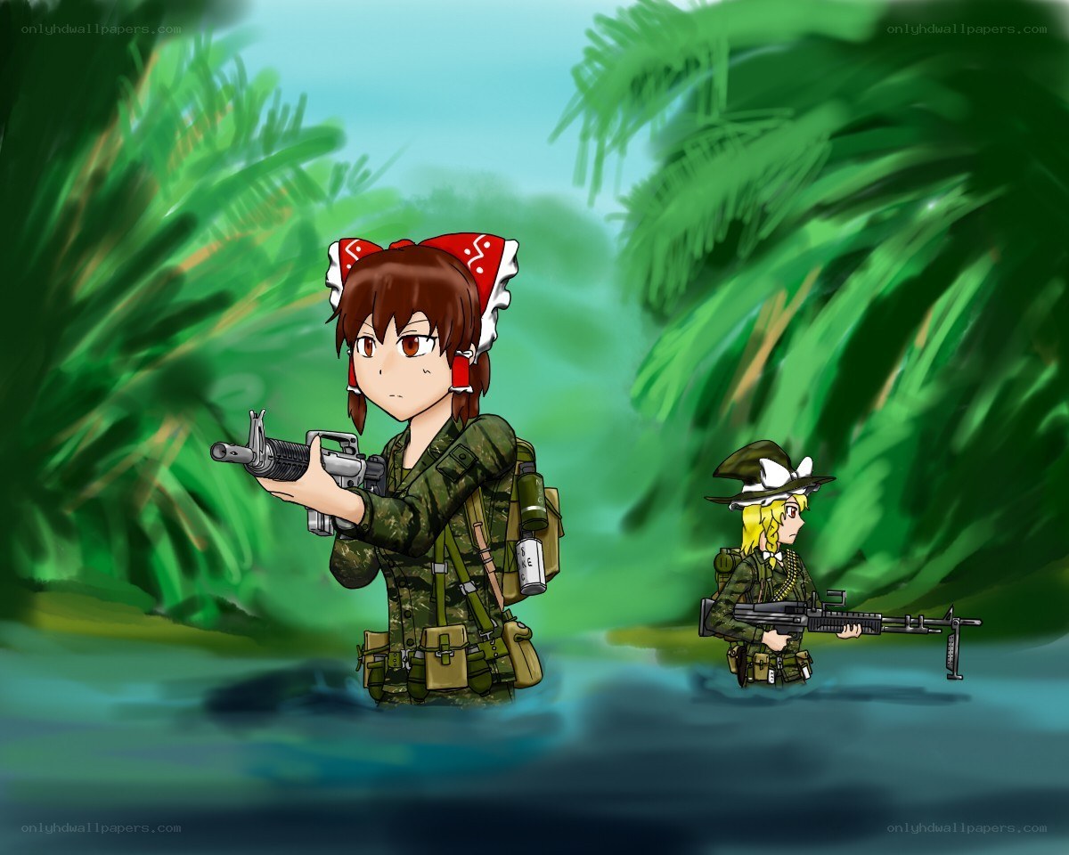 Soldiers in jungle river