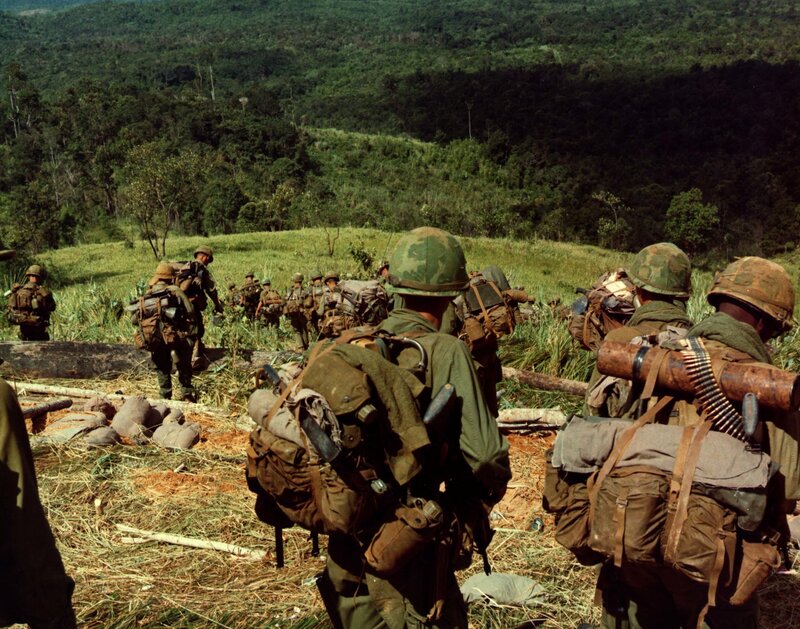 Soldiers in jungle terrain