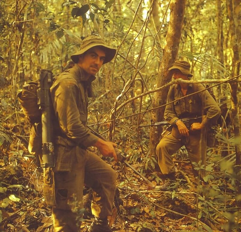 Soldiers in jungle terrain