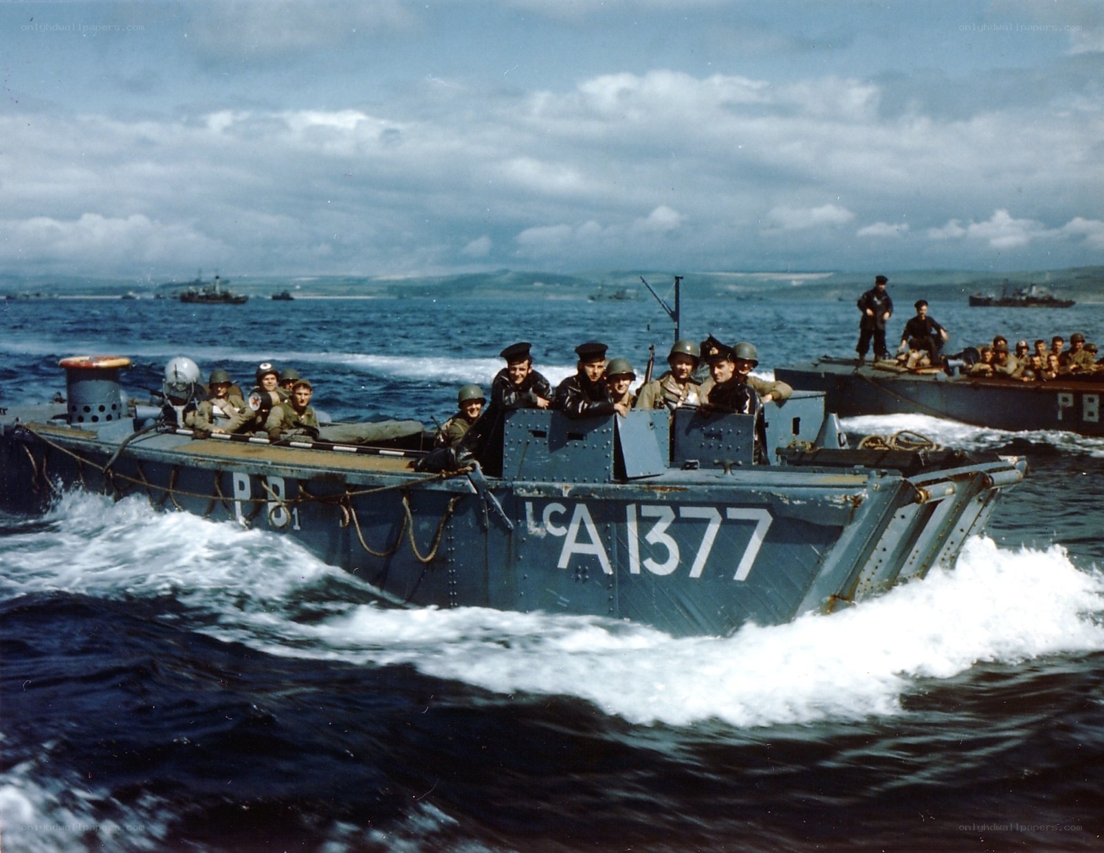 Soldiers in landing craft