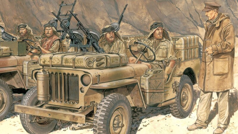 Soldiers in Military Jeeps