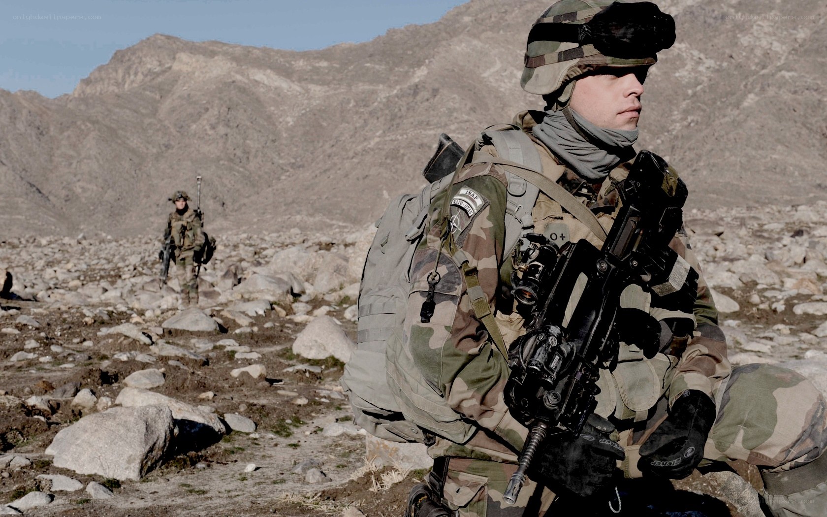 Soldiers in mountain terrain