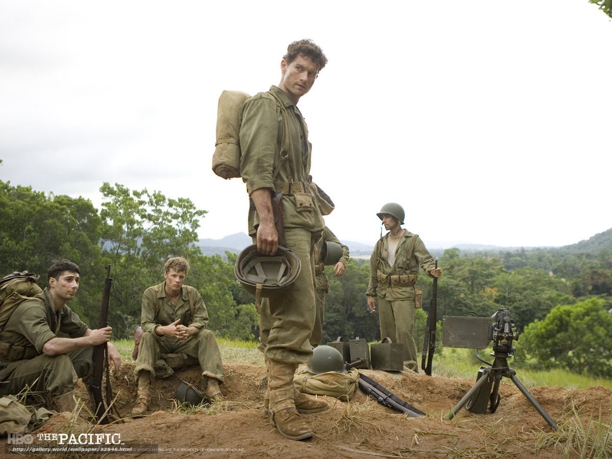 Soldiers in Pacific trench