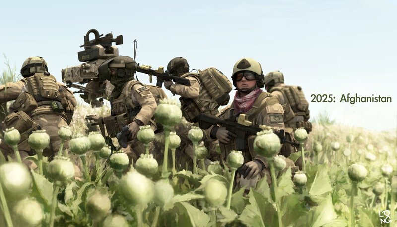 Soldiers in poppy field