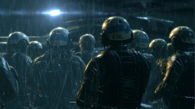 soldiers in rain at night