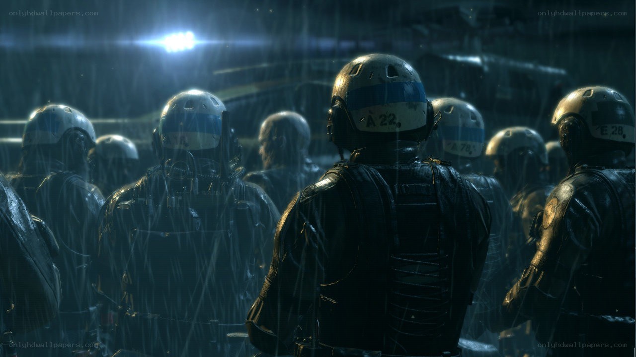 soldiers in rain at night
