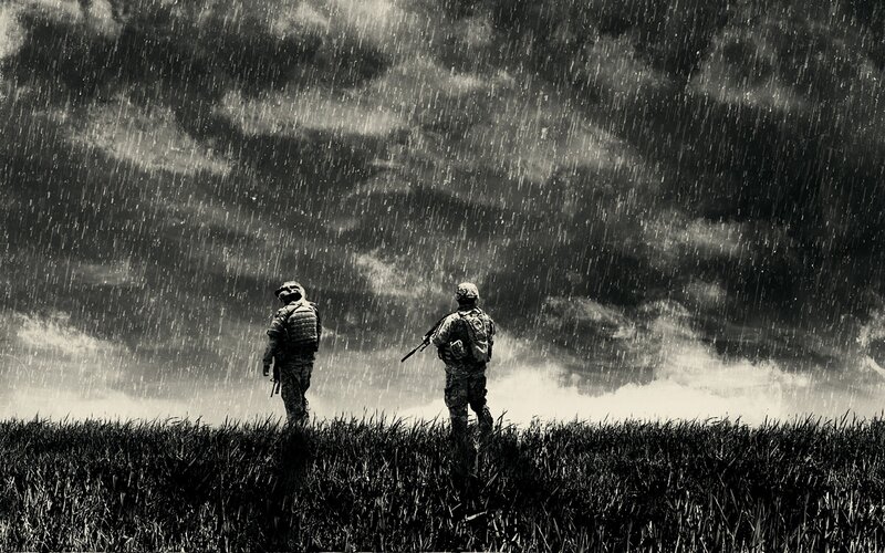 Soldiers in Rain — Black, Dramatic, Photograph, Field, Clouds