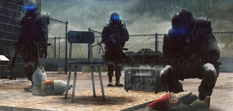 Soldiers in Rain — Gray, Dramatic