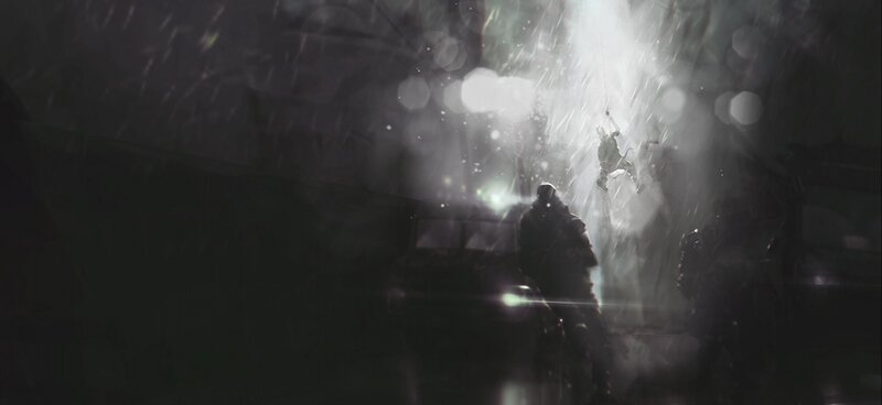 Soldiers in Rainstorm — Black, Dramatic, Night, Digital Art