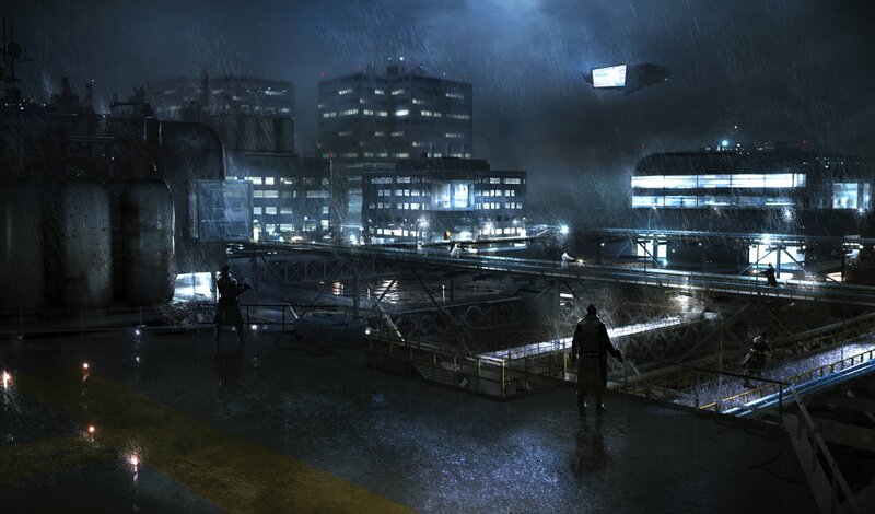 Soldiers in Rainstorm — Black, Dramatic, Night