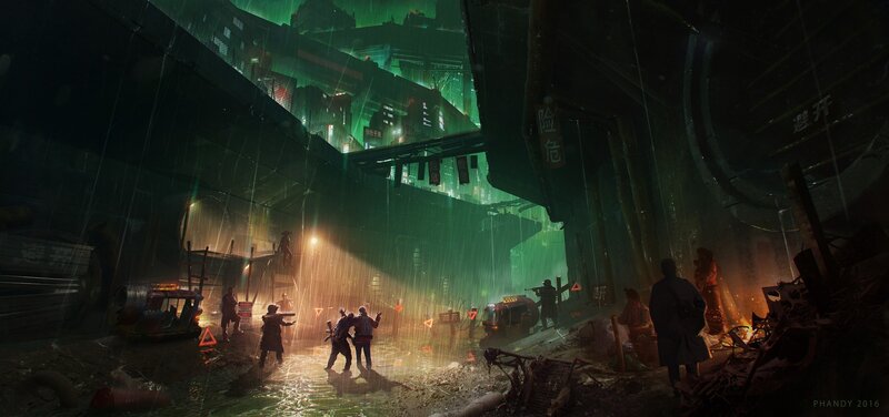 Soldiers in Rainstorm — Green, Dramatic