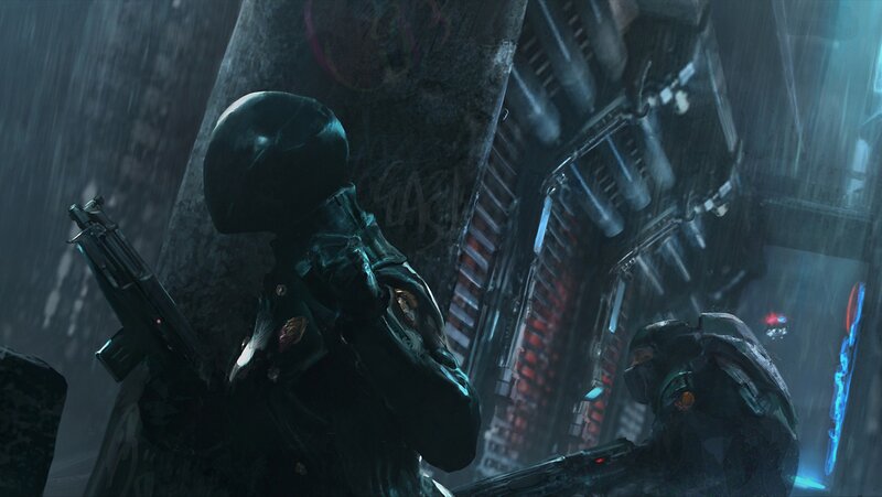 soldiers in rainy alley