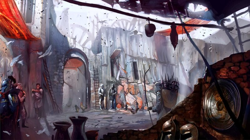 Soldiers in Ruined Alley — Gray, Dramatic