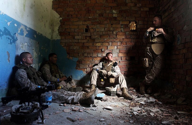 Soldiers in Ruined Building — Brown