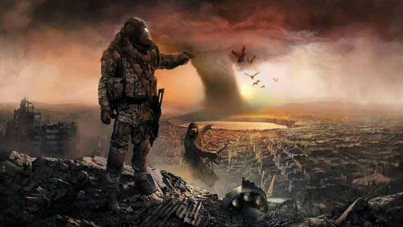 Soldiers in Ruined City — Brown, Dramatic, Sunset
