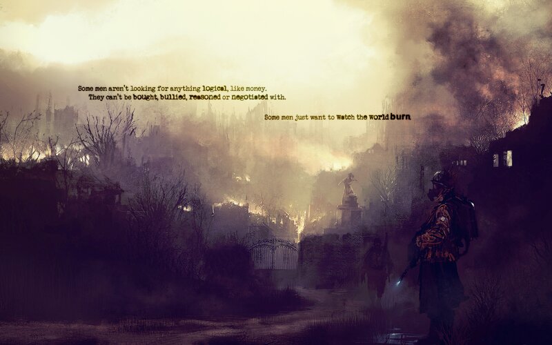 Soldiers in Ruined City — Brown, Dramatic