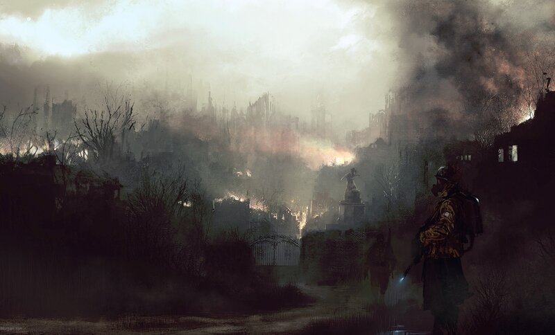 Soldiers in Ruined City — Gray