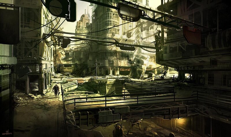 Soldiers in Ruined City — Green, Dramatic, Afternoon