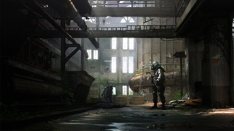Soldiers in Ruined Factory