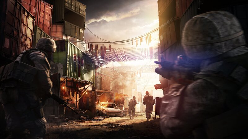 Soldiers in Shipping Yard