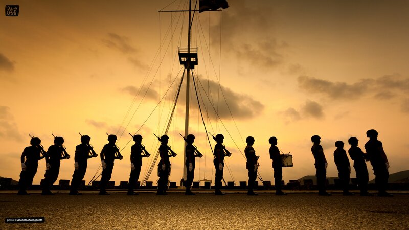 Soldiers in Silhouette — Orange, Dramatic, Sunset, Photograph