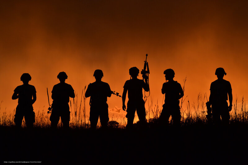 Soldiers in Silhouette — Orange, Dramatic, Sunset