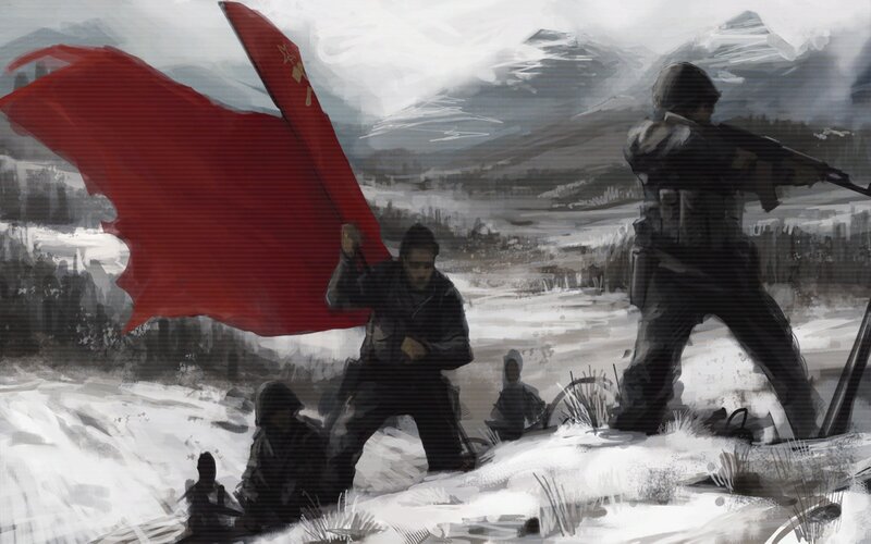 Soldiers in snowy landscape