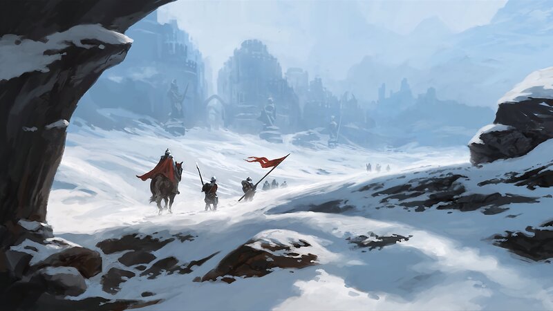 Soldiers in Snowy Landscape — White, Dramatic, Winter, Digital Art