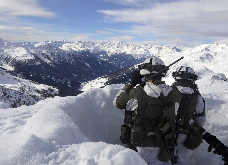 Soldiers in Snowy Mountains — White, Cold