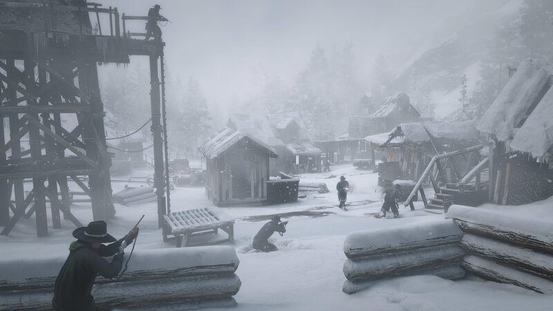 Soldiers in Snowy Village — White