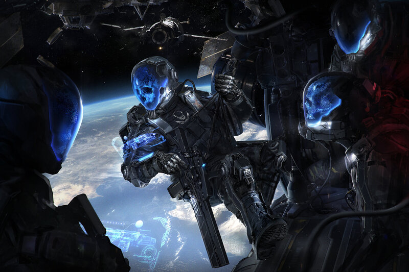 Soldiers in Space Armor — Blue, Dramatic