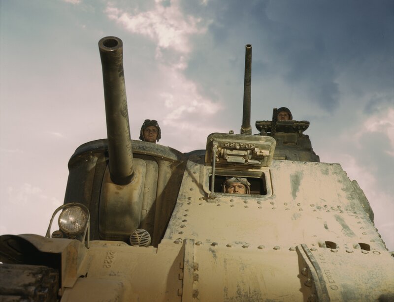 Soldiers in Tank — Tan, Dramatic, Afternoon