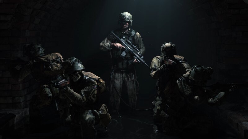 Soldiers in Tunnel — Black, Dark, Tense, Night