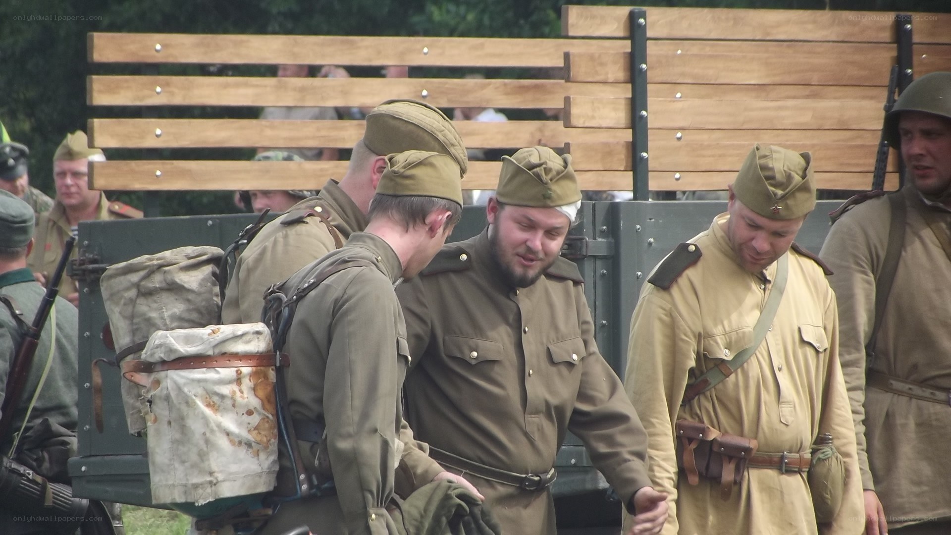 Soldiers in uniform at reenactment