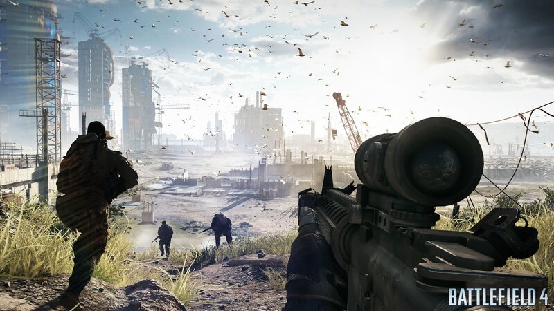 Soldiers in War Zone — Gray, Dramatic, Afternoon, 3d Render, Gun, Birds