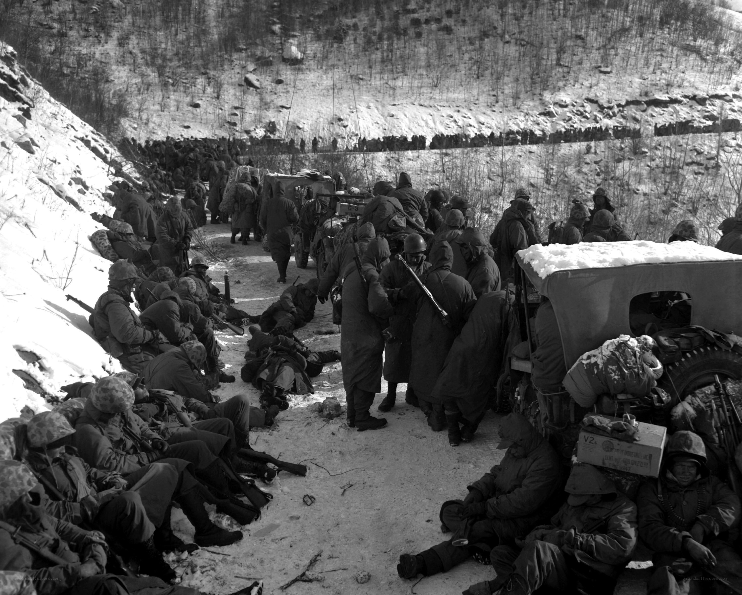 Soldiers in winter trench