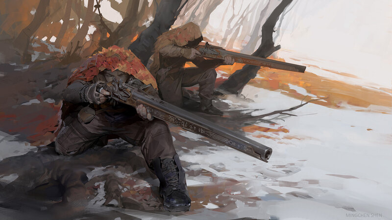 Soldiers in Winter — White, Dramatic